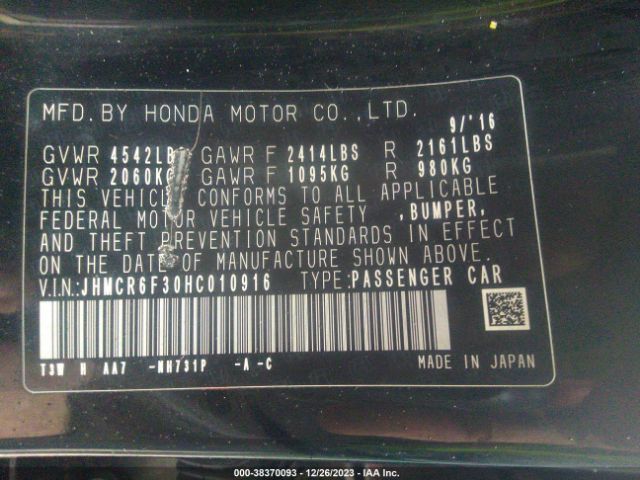 JHMCR6F30HC010916 Honda ACCORD HYBRID