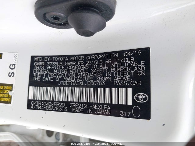 Toyota COROLLA LE 2020 JTDEPRAEXLJ030783 Image 9