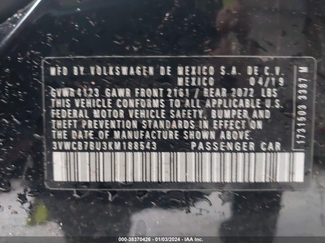 3VWCB7BU3KM188543 Volkswagen Jetta 1.4t R-line/1.4t S/1.4t Se