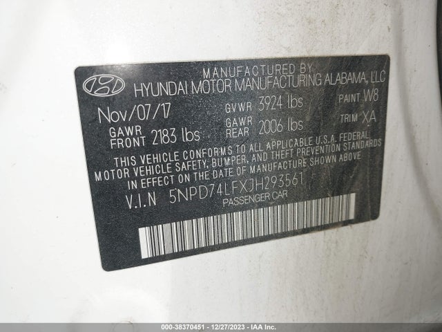 Hyundai ELANTRA SE 2018 5NPD74LFXJH293561 Image 9