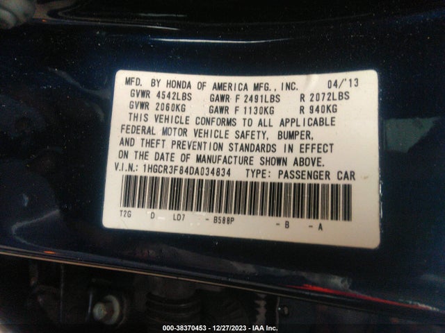 2013 HONDA ACCORD EX-L V-6 VIN: 1HGCR3F84DA034834
