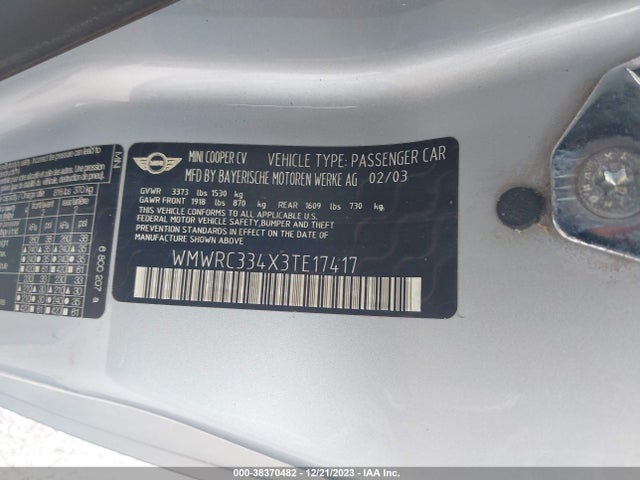 2003 MINI COOPER HARDTOP WMWRC334X3TE17417 Photo 8