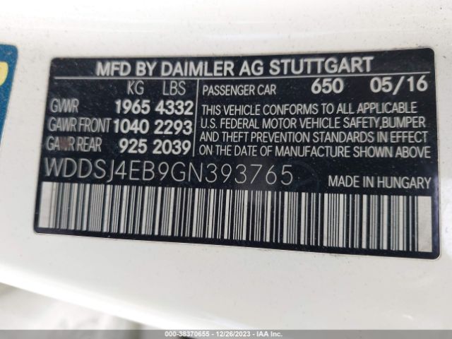 WDDSJ4EB9GN393765 Mercedes-Benz CLA 250