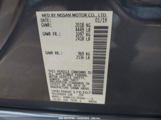 Nissan Altima 2.5 Sl 2019 1N4BL4EWXKC176307 Image 9
