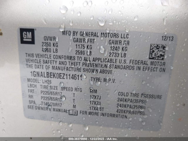 Chevrolet EQUINOX 1LT 2014 1GNALBEK0EZ114611 Image 9
