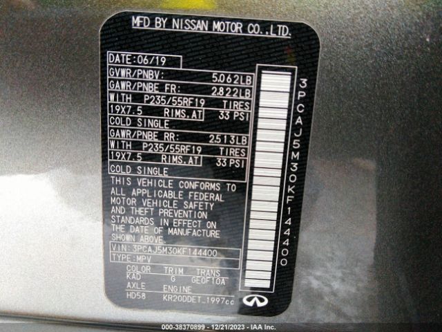 3PCAJ5M30KF144400 Infiniti Qx50 Luxe