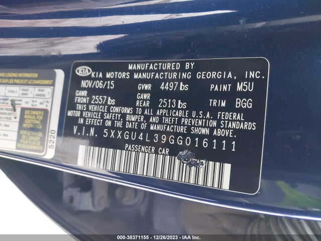 KIA OPTIMA EX 2016 5XXGU4L39GG016111 Image 9