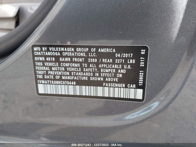 1VWAT7A38HC070446 Volkswagen Passat 1.8t S