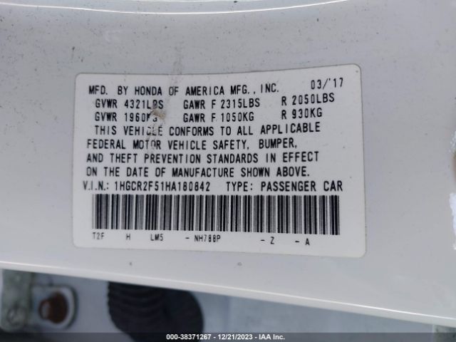1HGCR2F51HA180842 Honda Accord Sport