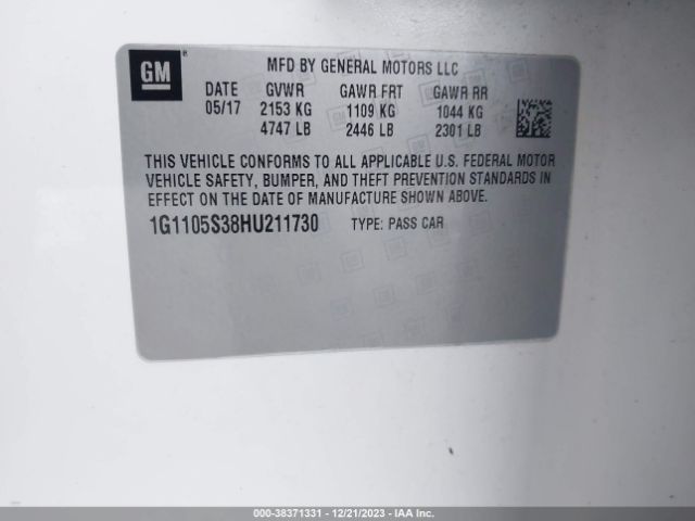 1G1105S38HU211730 Chevrolet IMPALA 1LT