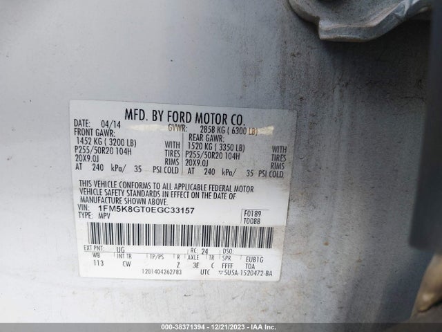 Ford EXPLORER SPORT 2014 1FM5K8GT0EGC33157 Image 9