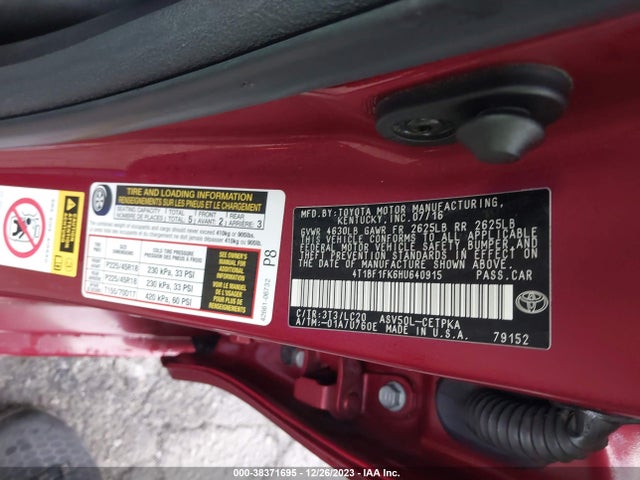 2017 TOYOTA CAMRY XSE VIN: 4T1BF1FK6HU640915
