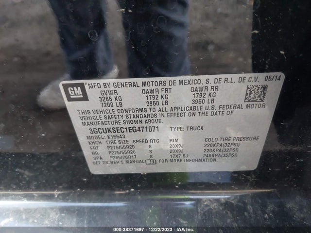 2014 CHEVROLET SILVERADO 1500 1LZ VIN: 3GCUKSEC1EG471071