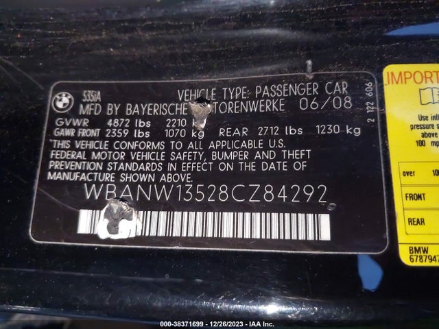 2008 BMW 535I VIN: WBANW13528CZ84292