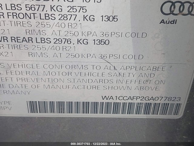 WA1CCAFP2GA077823 Audi Sq5 3.0t Premium Plus
