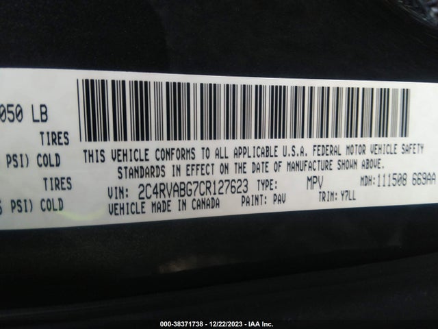 2012 VOLKSWAGEN ROUTAN SE VIN: 2C4RVABG7CR127623