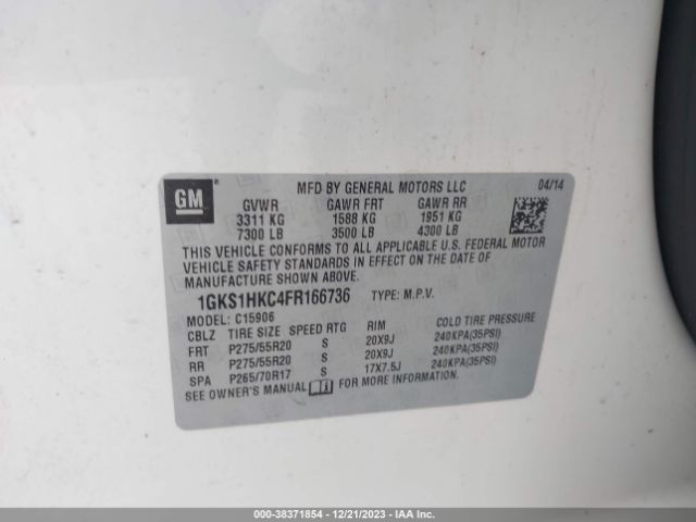 1GKS1HKC4FR166736 GMC Yukon Xl 1500 Slt