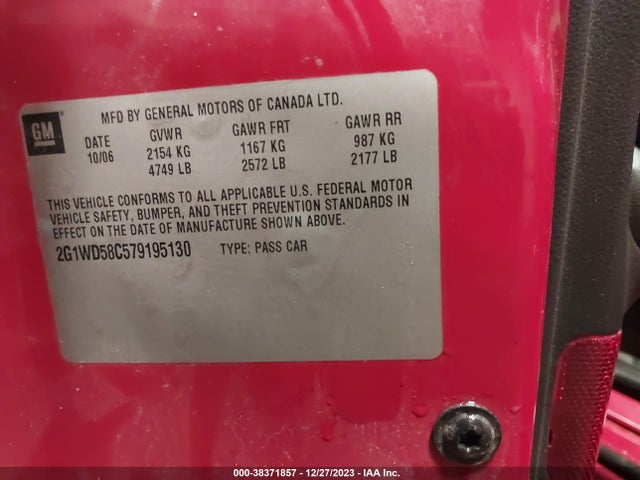 2007 CHEVROLET IMPALA  SS VIN: 2G1WD58C579195130