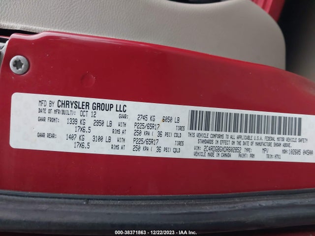 2013 DODGE GRAND CARAVAN SE VIN: 2C4RDGBGXDR602852