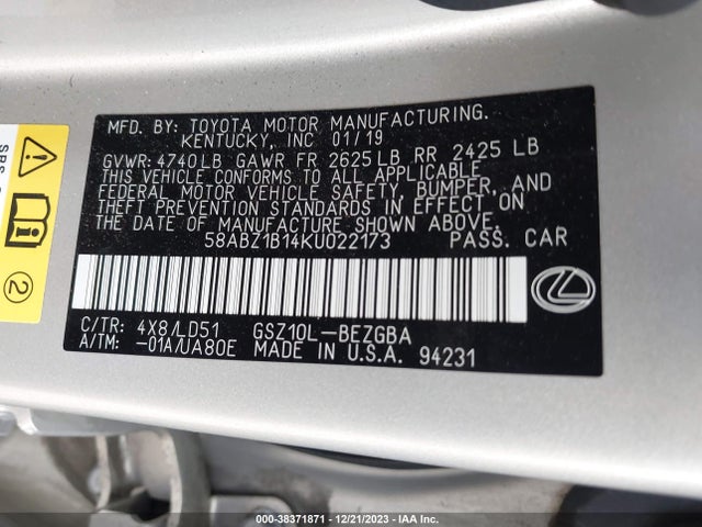 58ABZ1B14KU022173 Lexus ES 350