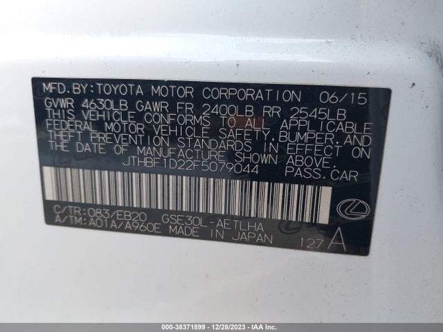 Lexus IS 250 2015 JTHBF1D22F5079044 Image 9