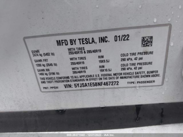 5YJSA1E58NF467272 Tesla Model S Dual Motor All-wheel Drive