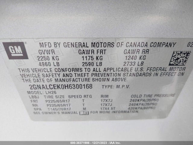 Chevrolet EQUINOX LT 2017 2GNALCEK0H6300168 Image 9