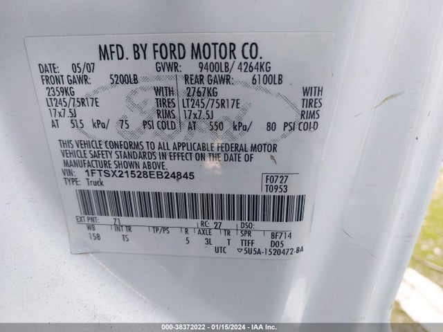 2008 FORD F-250 FX4/LARIAT/XL/XLT VIN: 1FTSX21528EB24845