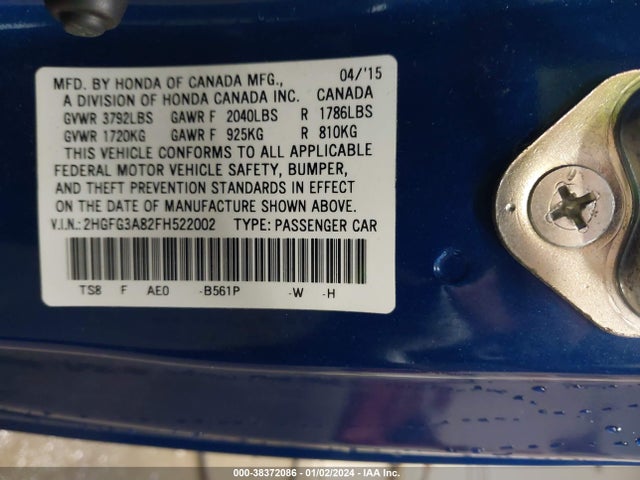 Honda CIVIC EX 2015 2HGFG3A82FH522002 Image 9