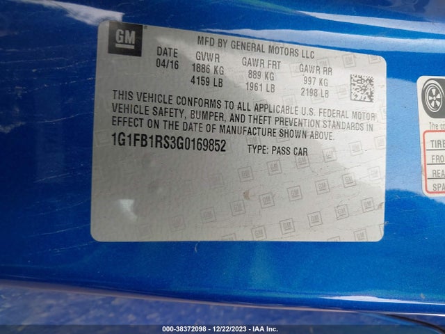 Chevrolet Camaro 1lt 2016 1G1FB1RS3G0169852 Image 9
