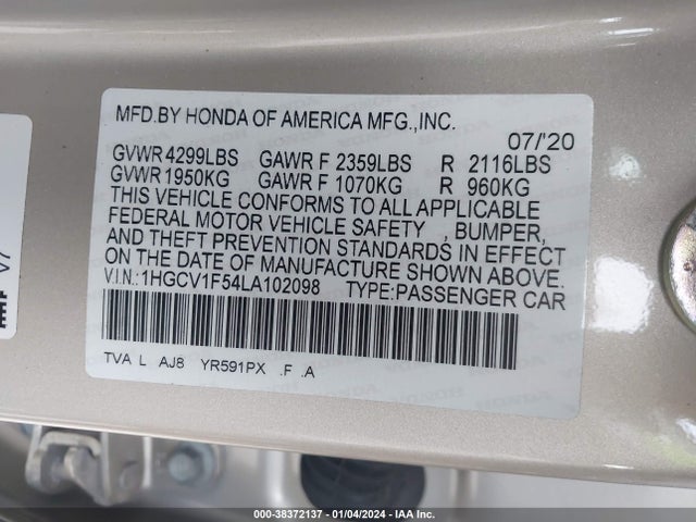 Honda Accord Ex-l 2020 1HGCV1F54LA102098 Image 9