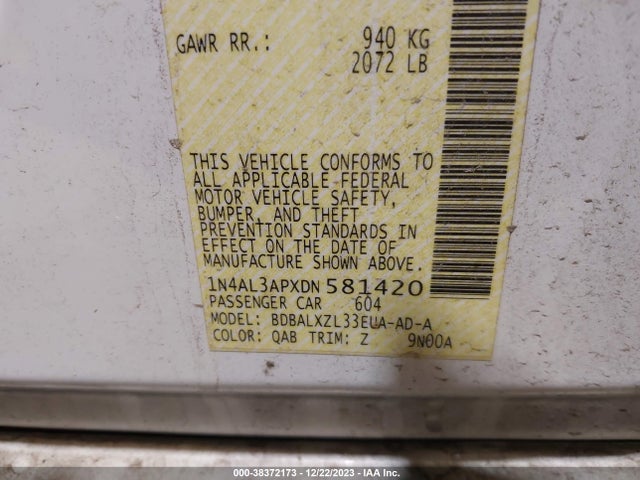 2013 NISSAN ALTIMA 2.5 SL VIN: 1N4AL3APXDN581420