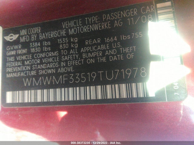 2009 MINI COOPER WMWMF33519TU71978 Photo 8