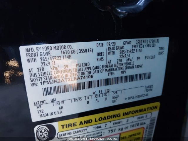 1FMJK2AT2LEA74106 Ford Expedition Limited Max