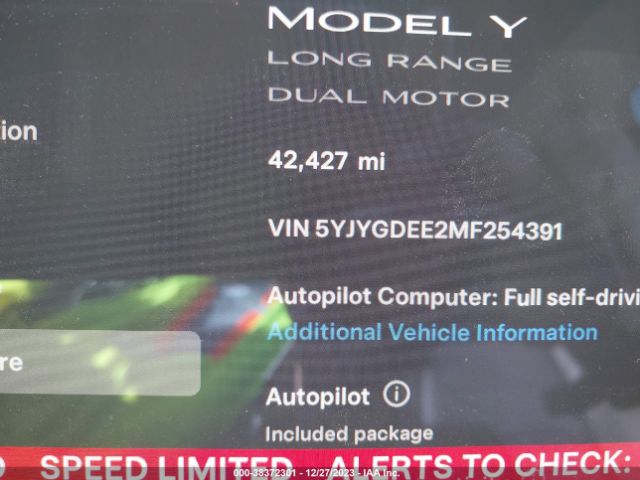 5YJYGDEE2MF254391 Tesla Model Y Long Range Dual Motor All-wheel Drive