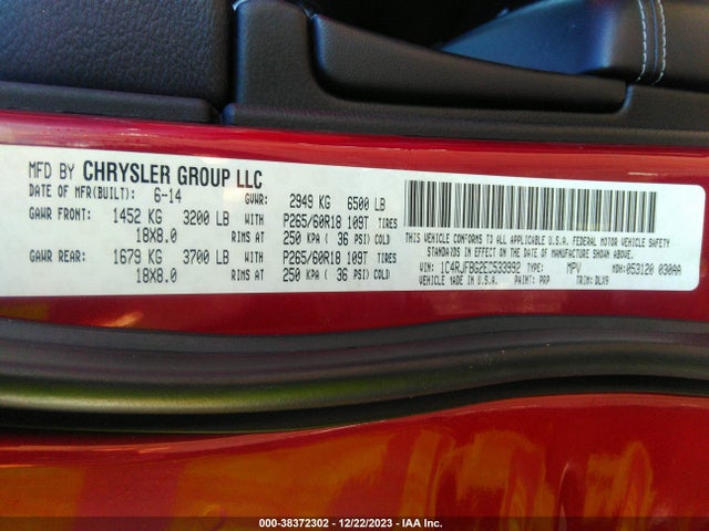 2014 JEEP GRAND CHEROKEE LIMITED VIN: 1C4RJFBG2EC533992