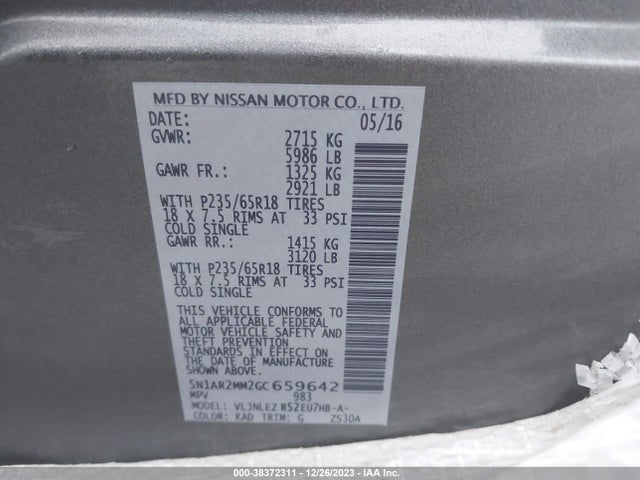 Nissan Pathfinder Sv 2016 5N1AR2MM2GC659642 Image 9