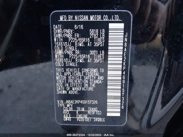 Nissan QUEST S 2016 JN8AE2KP4G9157326 Image 9