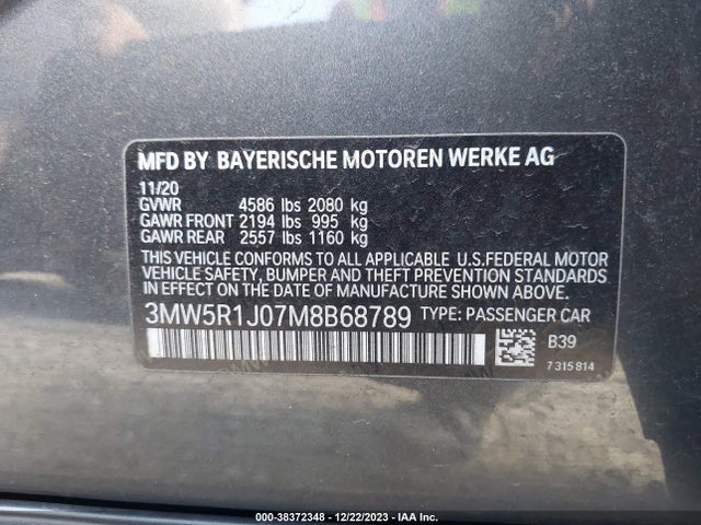BMW 330I 2021 3MW5R1J07M8B68789 Image 9