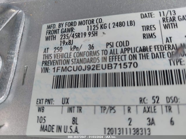 Ford Escape Titanium 2014 1FMCU0J92EUB71570 Image 9