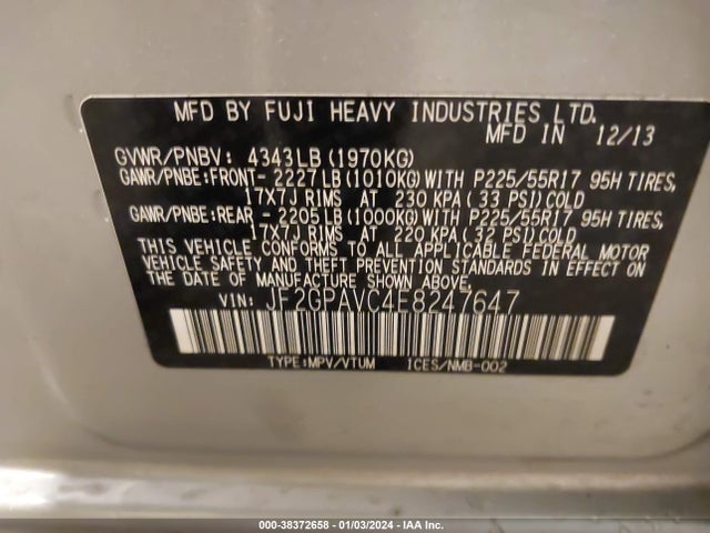 2014 SUBARU XV CROSSTREK 2.0I PREMIUM VIN: JF2GPAVC4E8247647