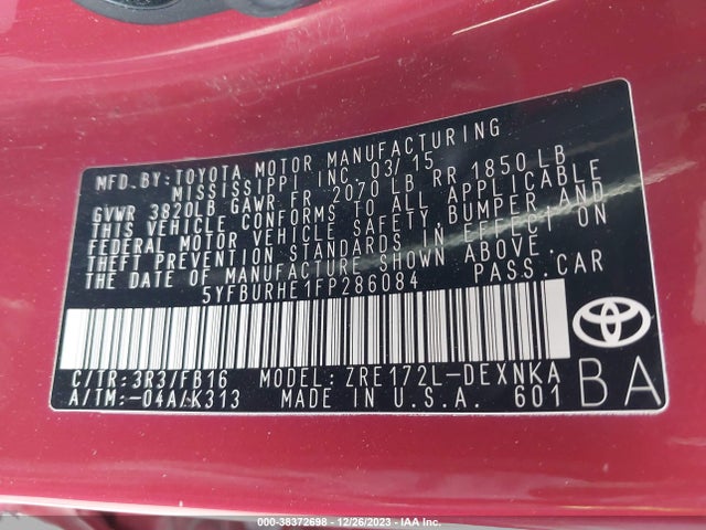 Toyota COROLLA LE 2015 5YFBURHE1FP286084 Image 9