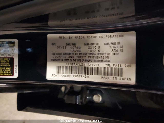 JM1BPAKL2N1521451 Mazda Mazda3 Select