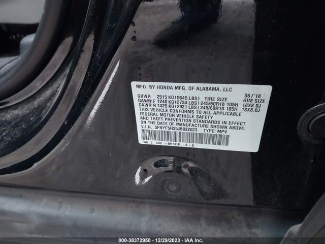 Honda Pilot Ex 2018 5FNYF5H35JB032023 Image 9