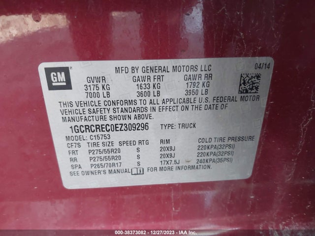 2014 CHEVROLET SILVERADO 1500 1LT VIN: 1GCRCREC0EZ309296