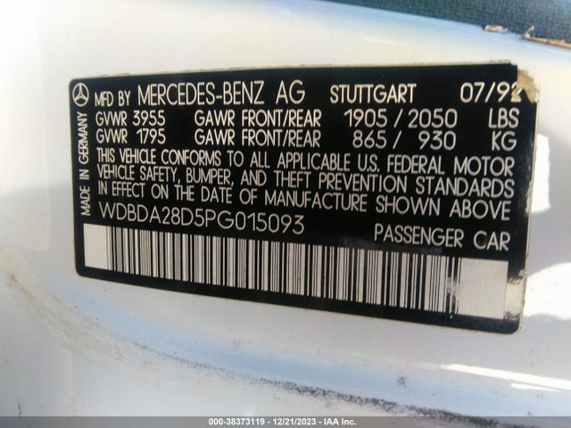 1993 MERCEDES-BENZ 190 E 2.3 VIN: WDBDA28D5PG015093