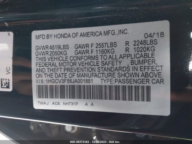 1HGCV3F56JA001881 Honda Accord Hybrid Ex-l