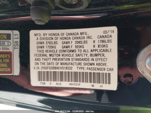 Honda CIVIC EX 2014 2HGFG3B84EH518532 Image 9