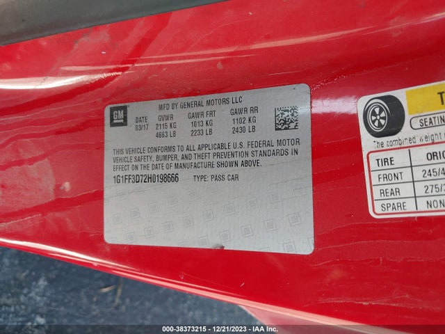 Chevrolet Camaro 1ss 2017 1G1FF3D72H0198666 Image 9
