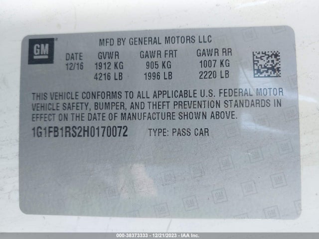 Chevrolet Camaro 1lt 2017 1G1FB1RS2H0170072 Image 9
